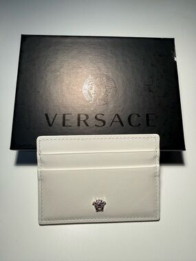 Versace White Leather Slim Card Case with Embossed Logo